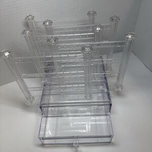 Clear Acrylic Box Style Sliding Sleeve Up To 60 Earring Holder With Drawer